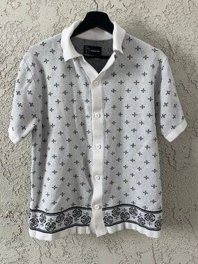 Retro Geometric Knit Cabana Shirt - 70s Mod Style Polo